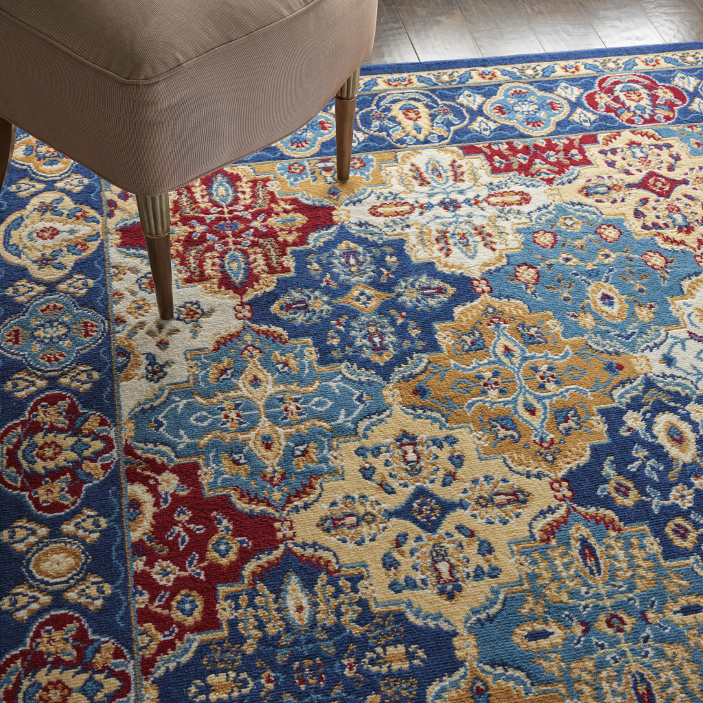 4" X 6" Blue Floral Power Loom Non Skid Area Rug