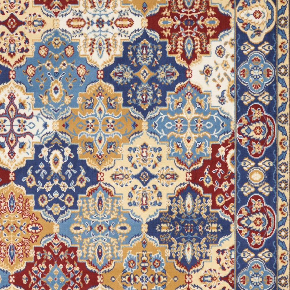 4" X 6" Blue Floral Power Loom Non Skid Area Rug