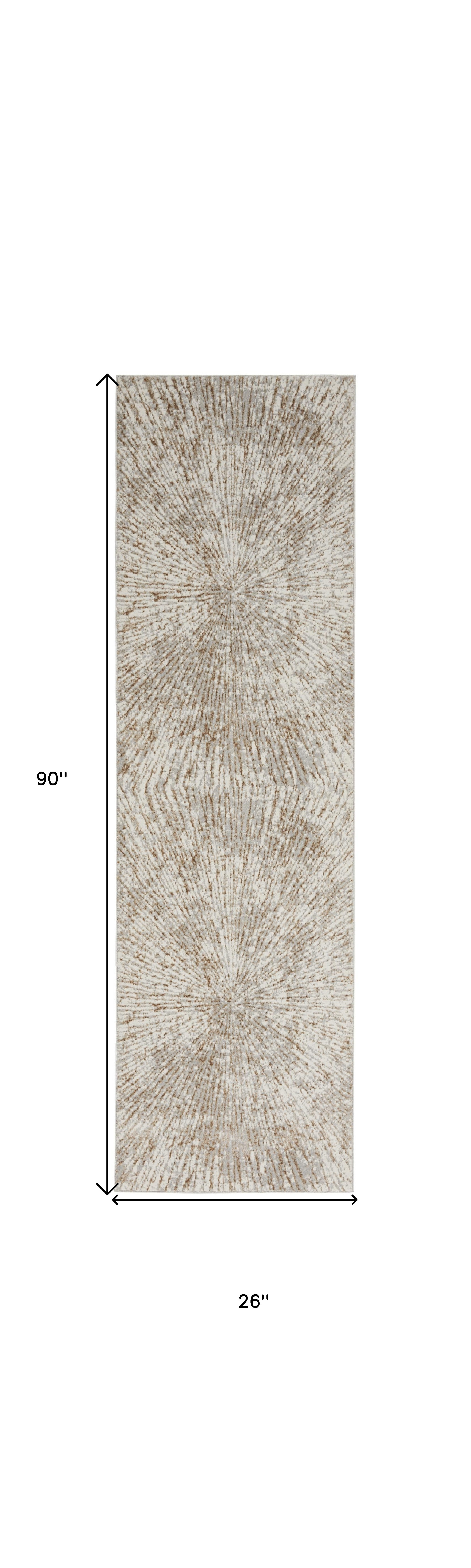 8" Runner Gray and Ivory Abstract Power Loom Runner Rug