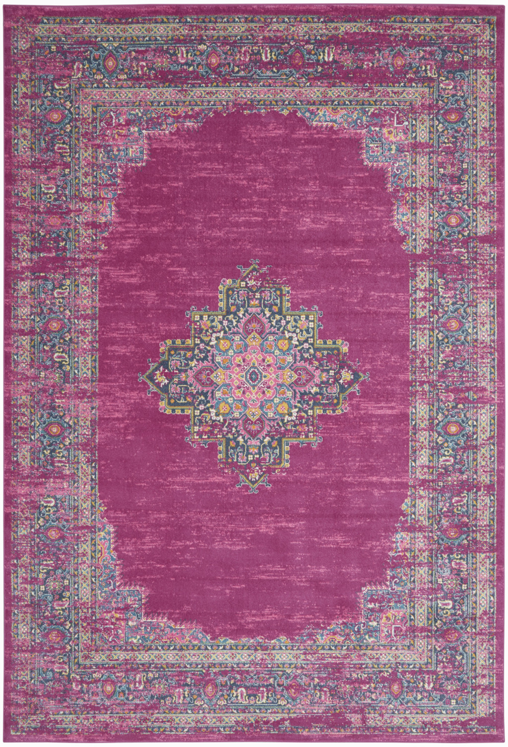 9" X 12" Fuchsia Floral Power Loom Area Rug