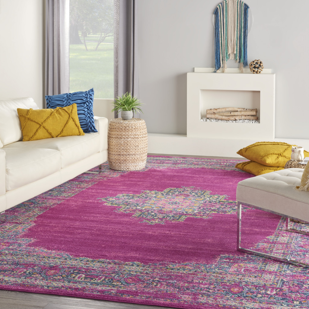 9" X 12" Fuchsia Floral Power Loom Area Rug