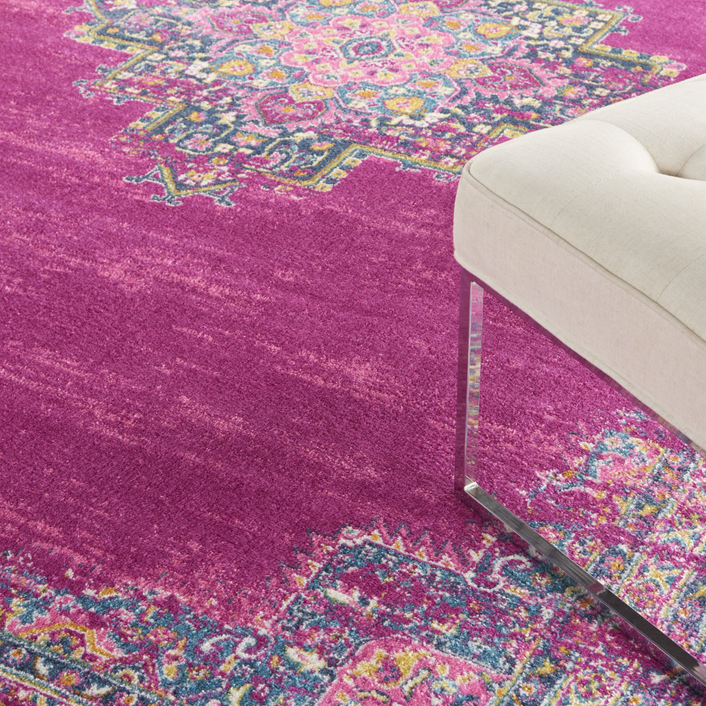 9" X 12" Fuchsia Floral Power Loom Area Rug