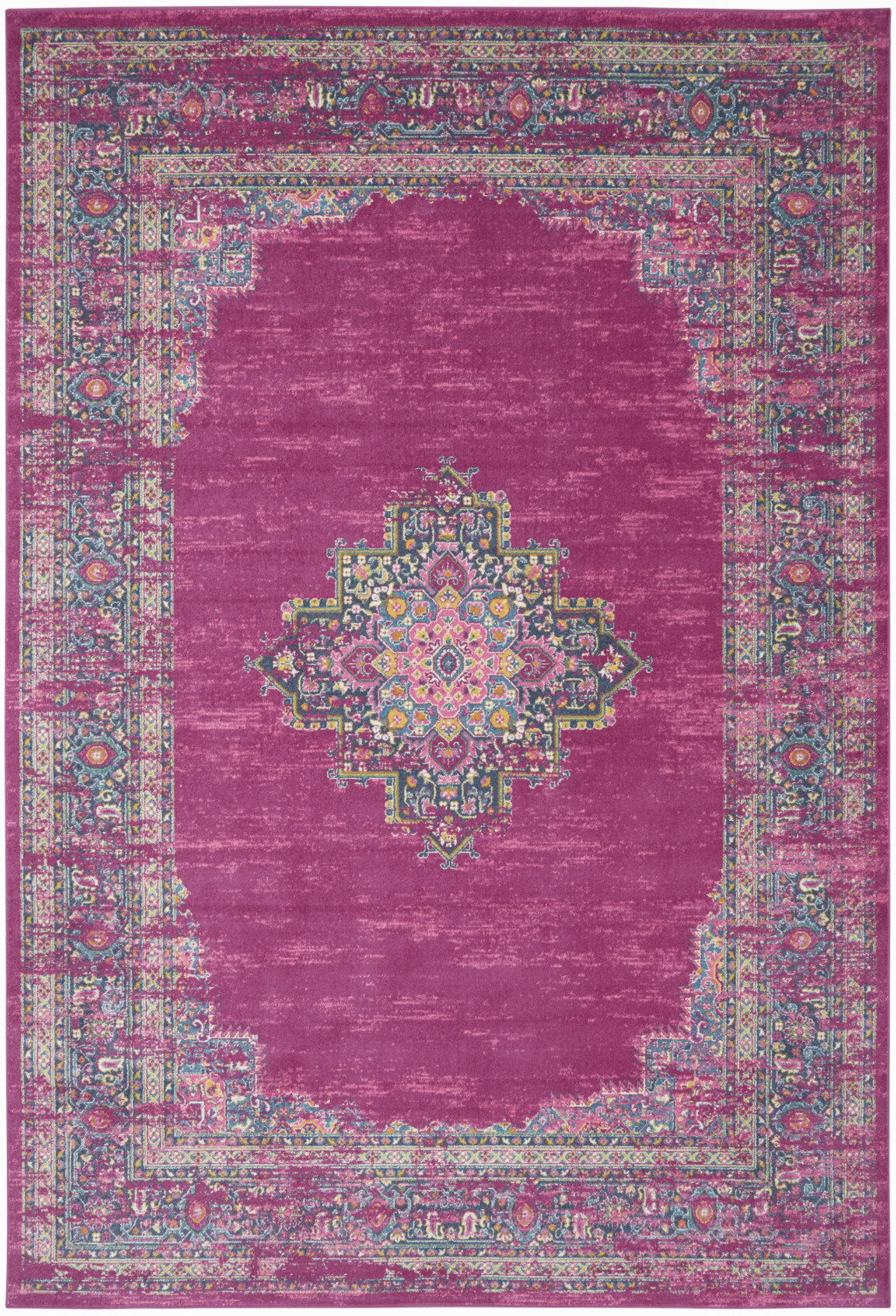 9" X 12" Fuchsia Floral Power Loom Area Rug