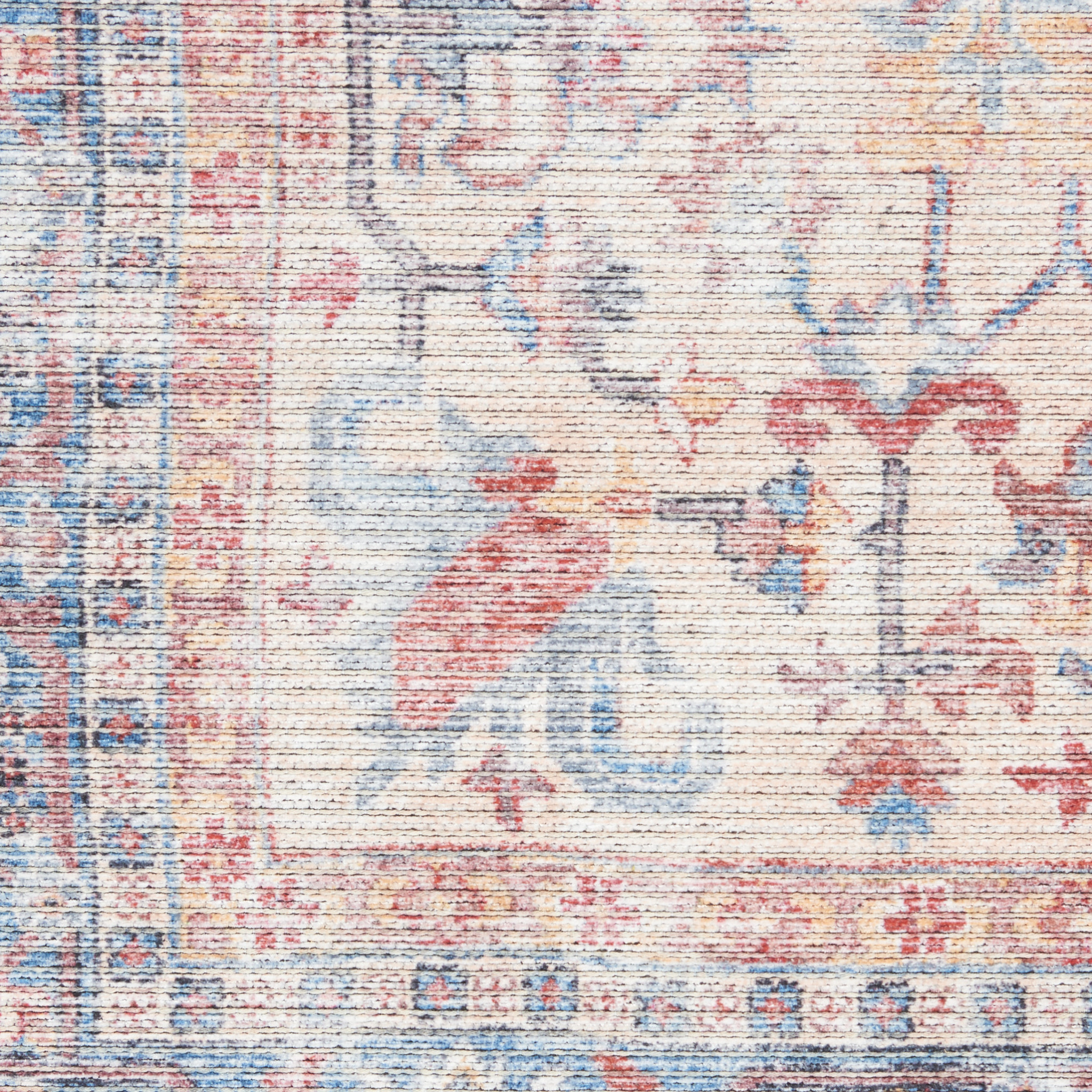 9" X 12" Blue Floral Power Loom Distressed Area Rug