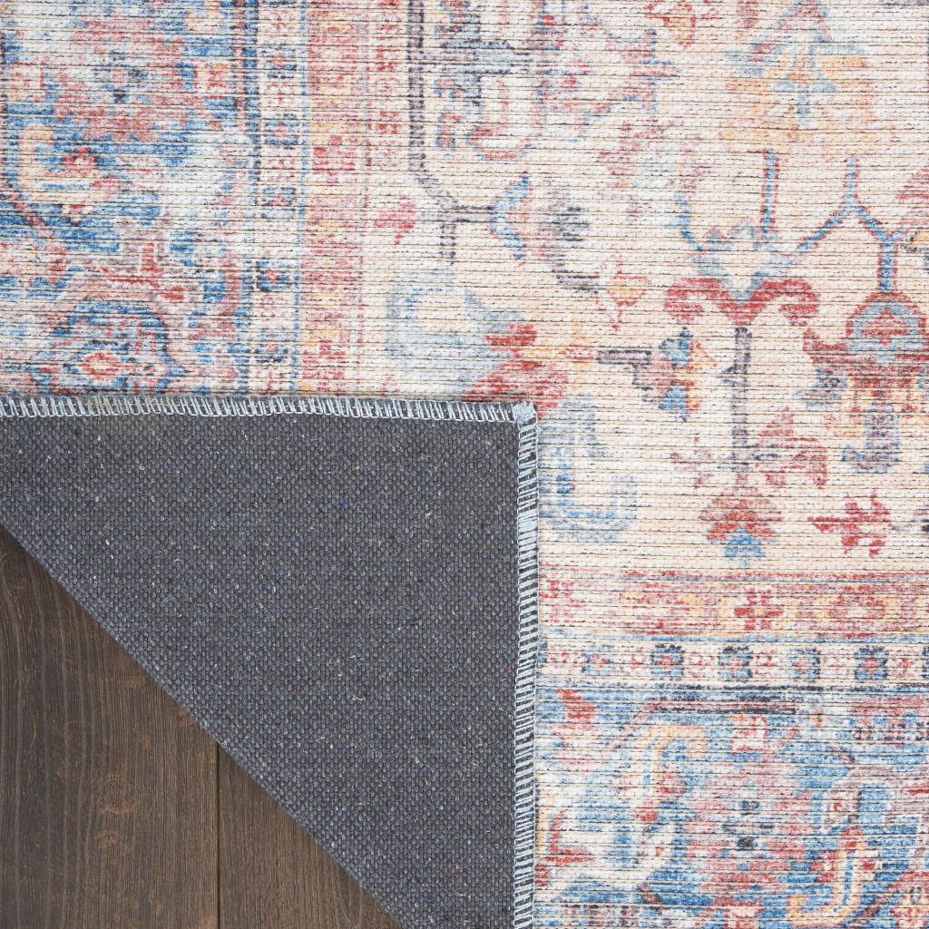 9" X 12" Blue Floral Power Loom Distressed Area Rug