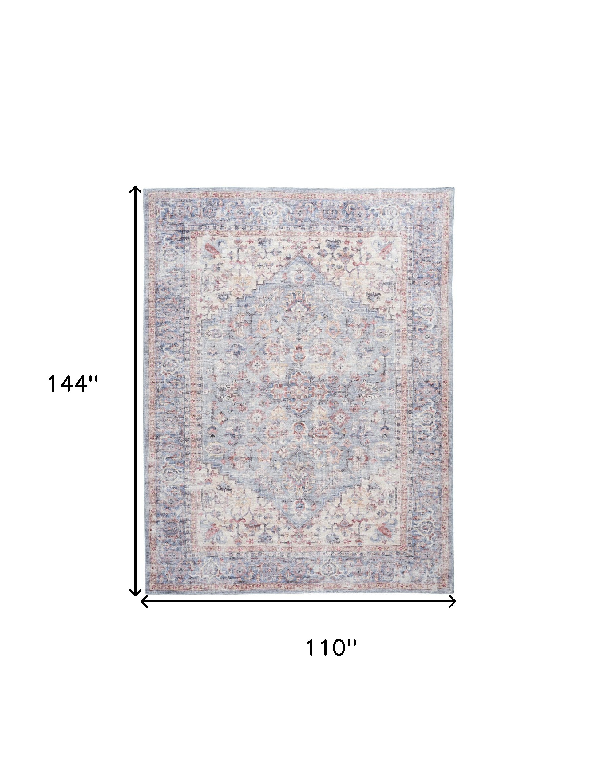 9" X 12" Blue Floral Power Loom Distressed Area Rug