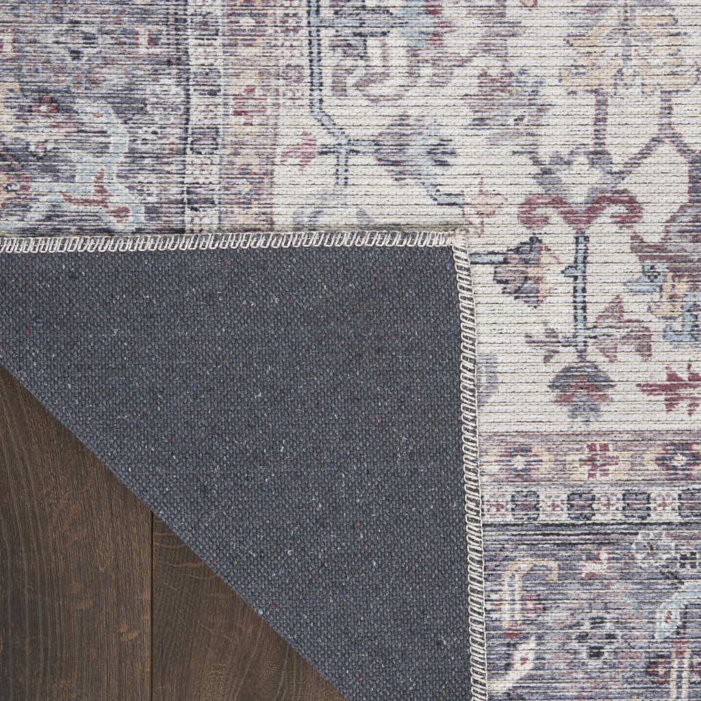 9" X 12" Gray Floral Power Loom Distressed Area Rug