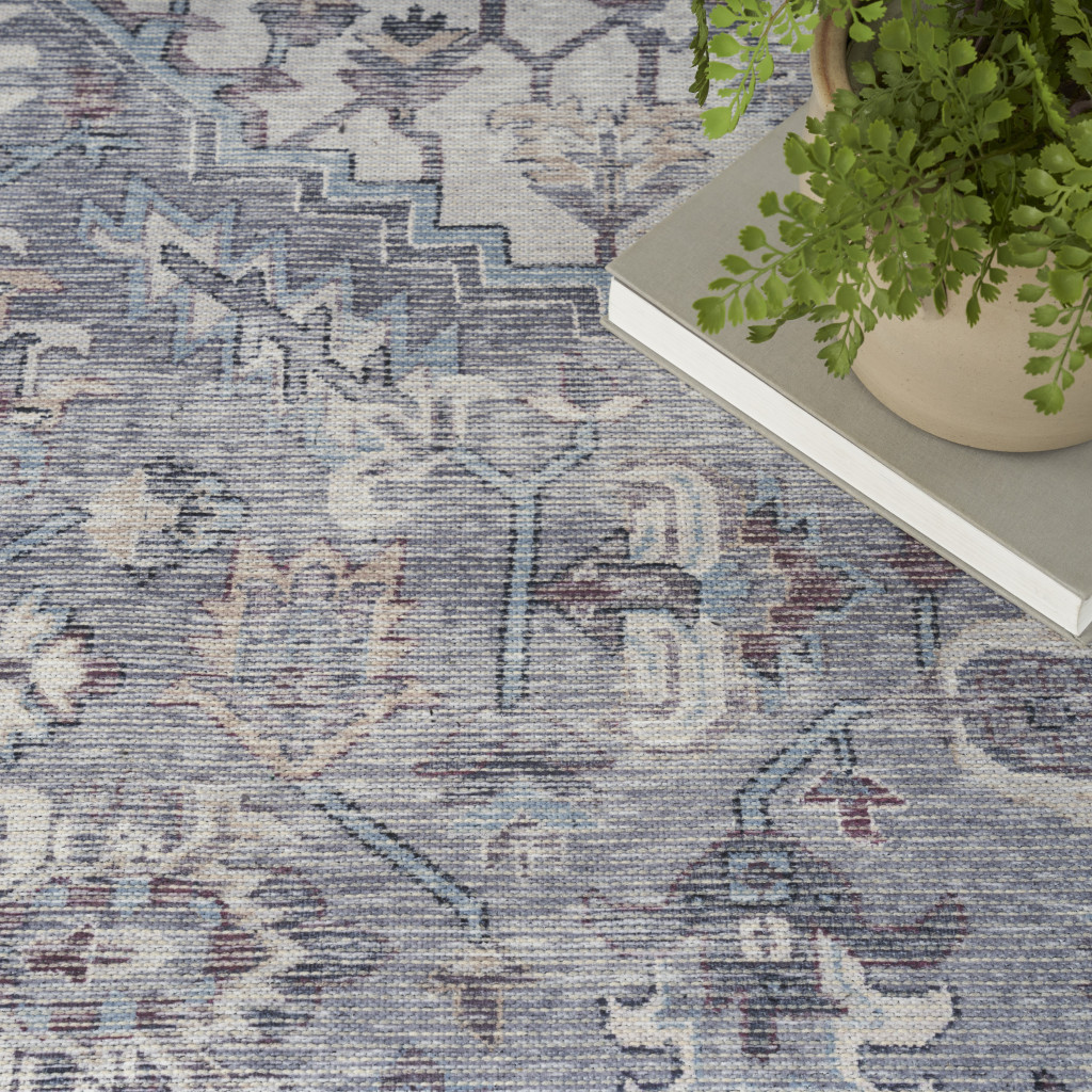 9" X 12" Gray Floral Power Loom Distressed Area Rug