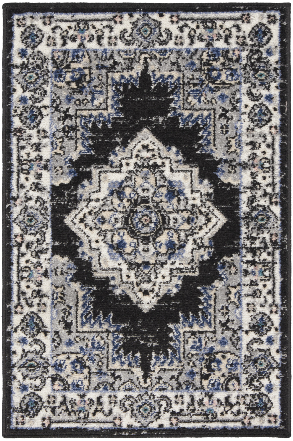 2 X 3 Black Floral Power Loom Distressed Area Rug