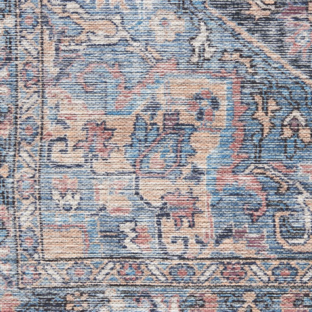 8" X 10" Blue Floral Power Loom Distressed Washable Area Rug