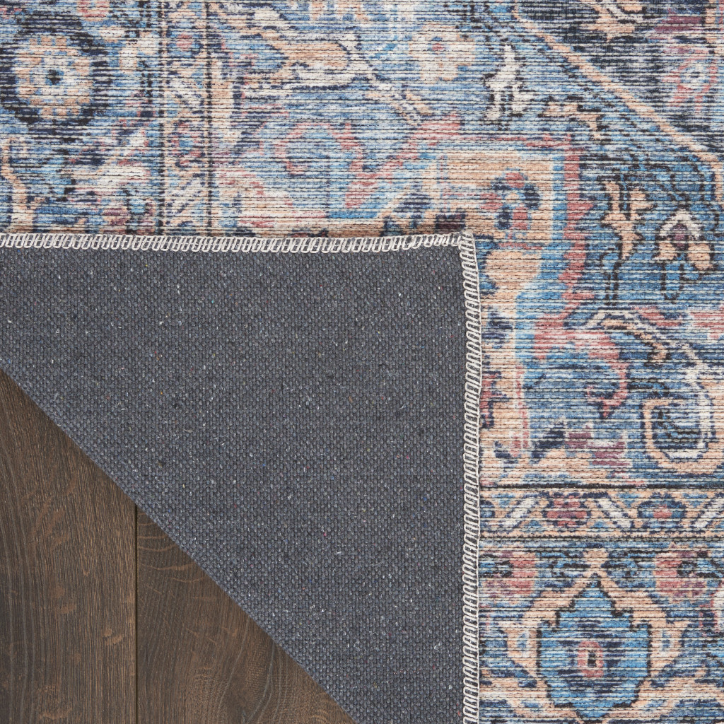 8" X 10" Blue Floral Power Loom Distressed Washable Area Rug