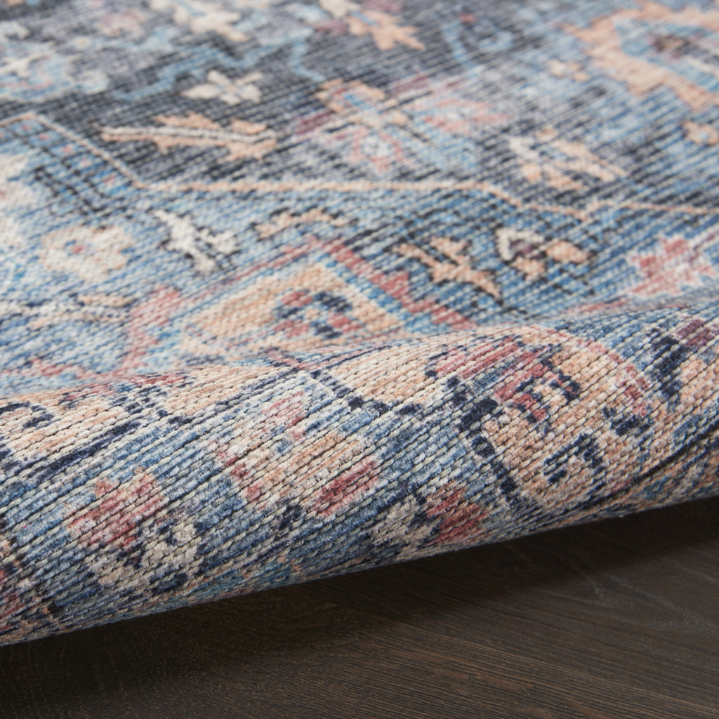 10" Blue Floral Power Loom Distressed Washable Runner Rug