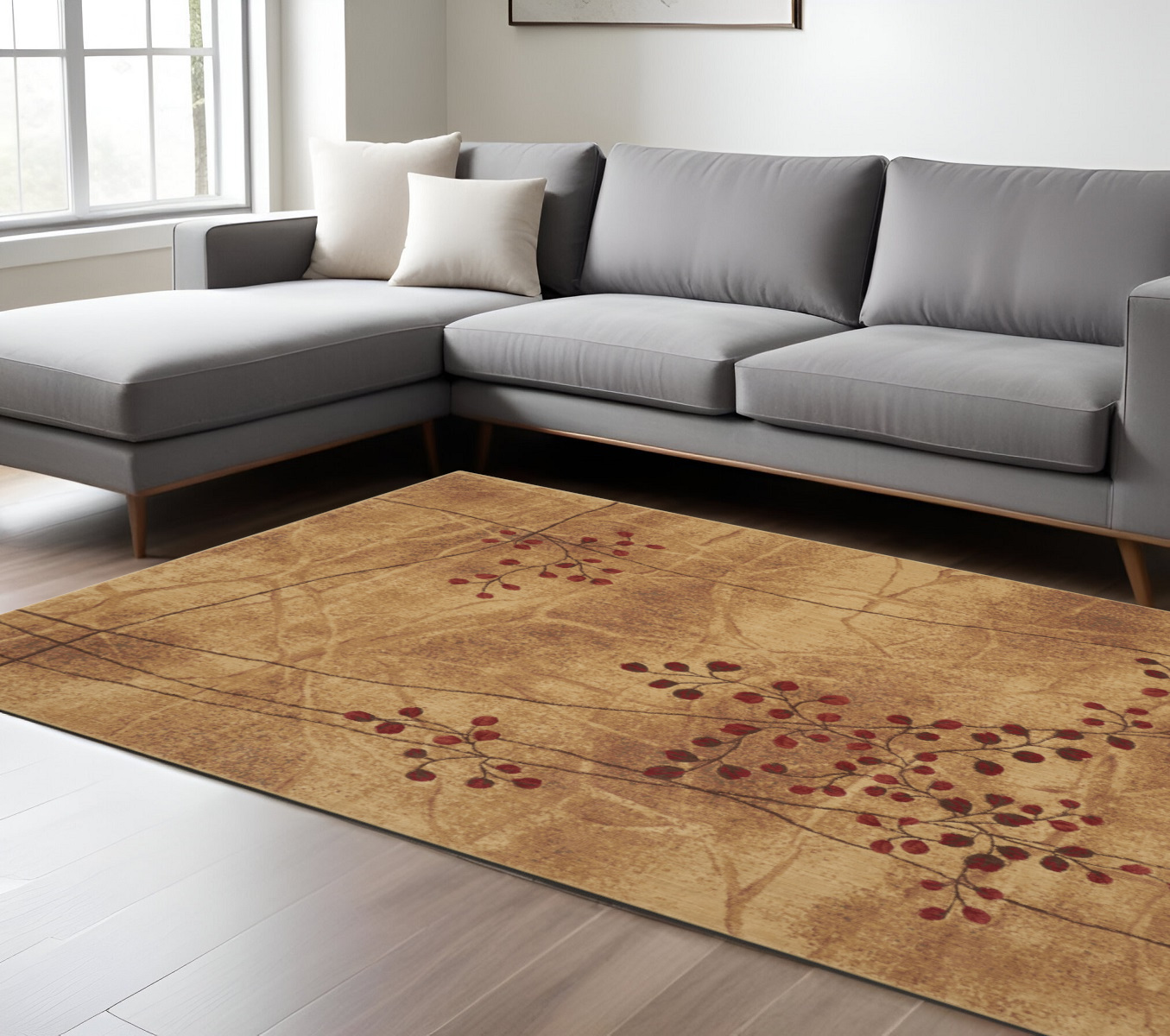 8" X 11" Brown Floral Power Loom Non Skid Area Rug