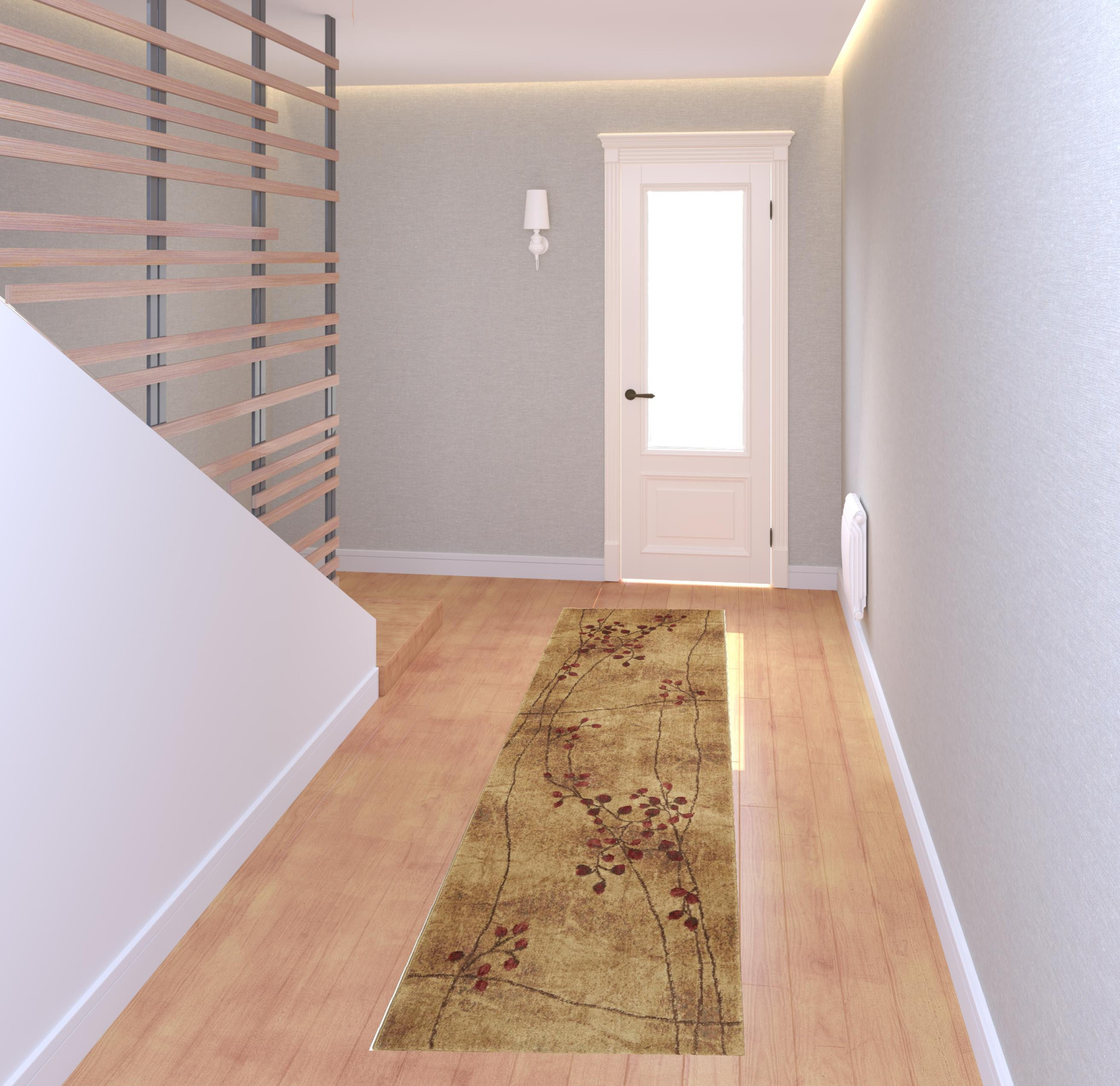 8 Brown Floral Power Loom Runner Rug