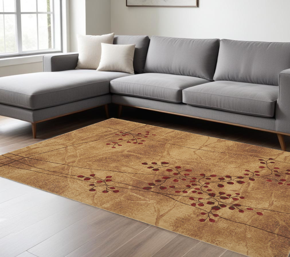 7" X 10" Brown Floral Power Loom Area Rug