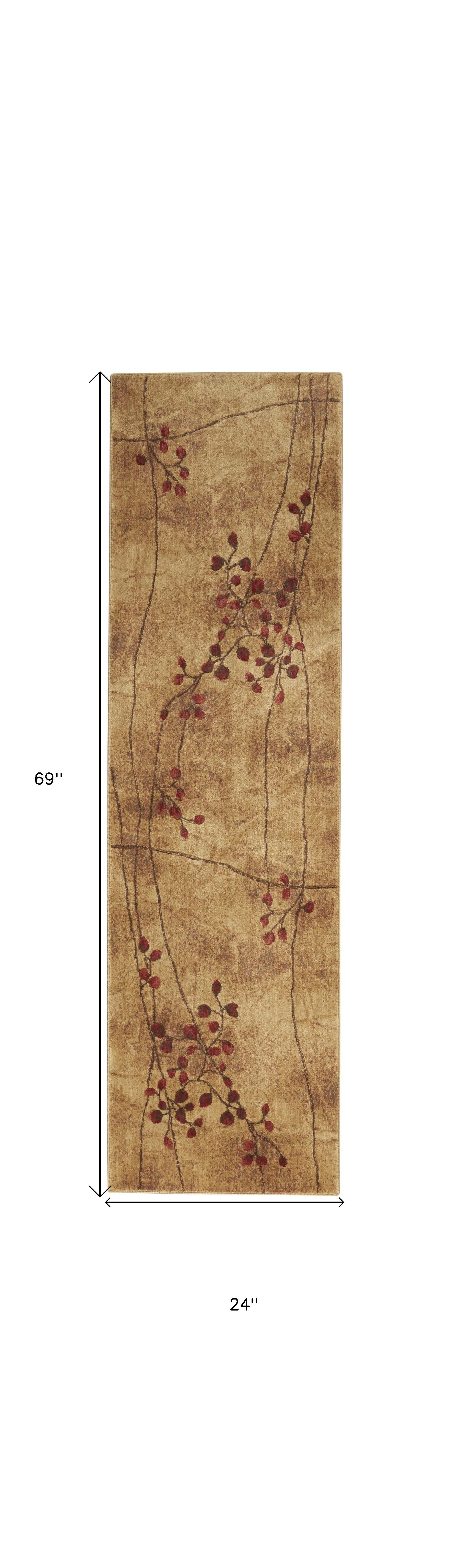 6" Brown Floral Power Loom Runner Rug