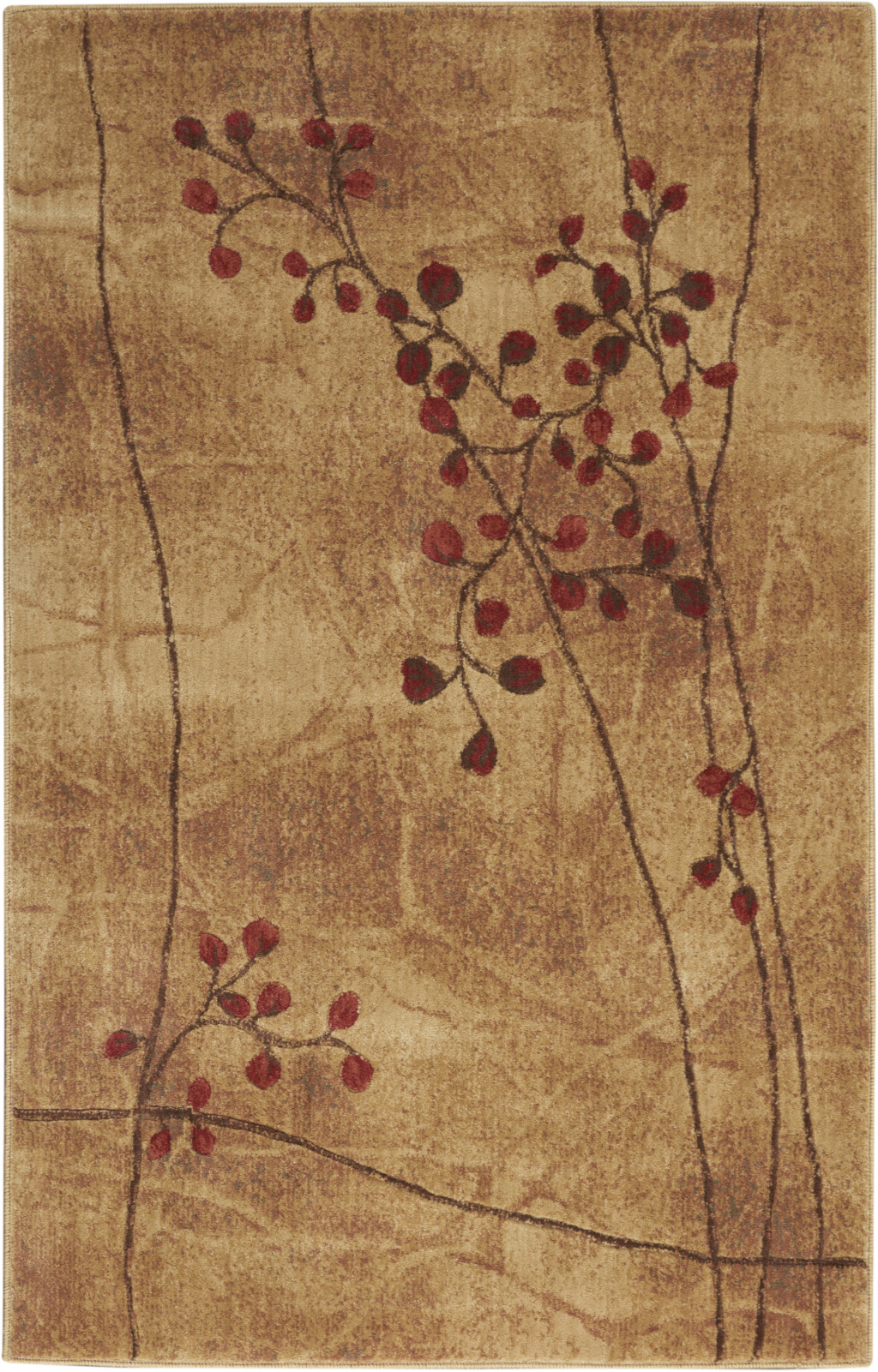 4" X 6" Brown Floral Power Loom Area Rug