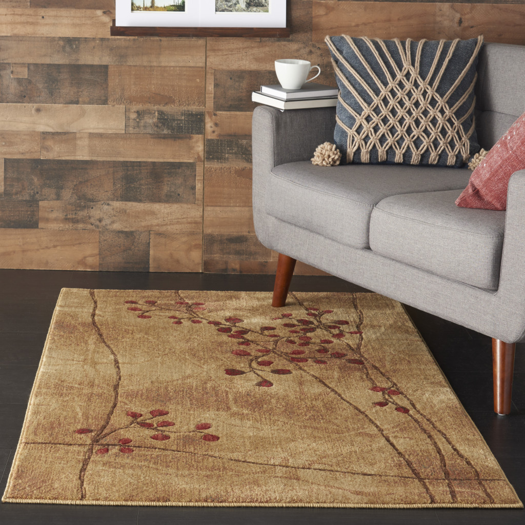 4" X 6" Brown Floral Power Loom Area Rug