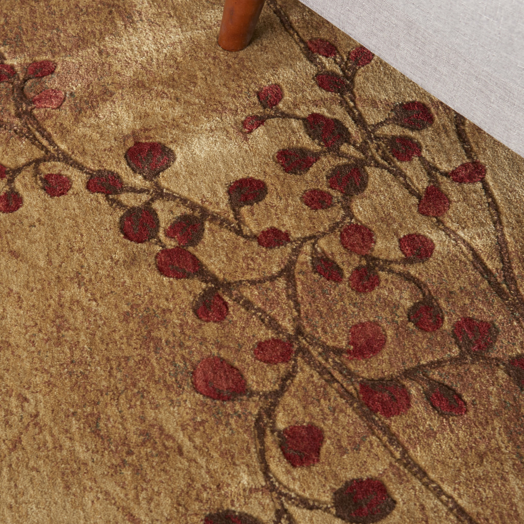 4" X 6" Brown Floral Power Loom Area Rug