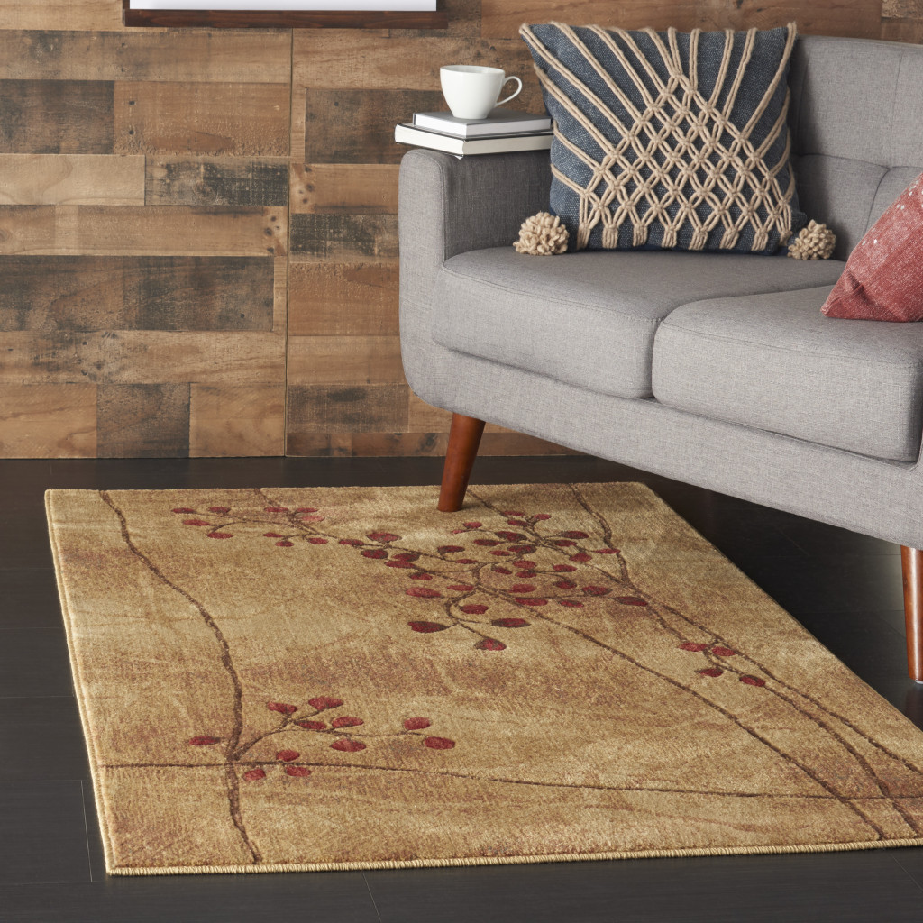 4" X 6" Brown Floral Power Loom Area Rug