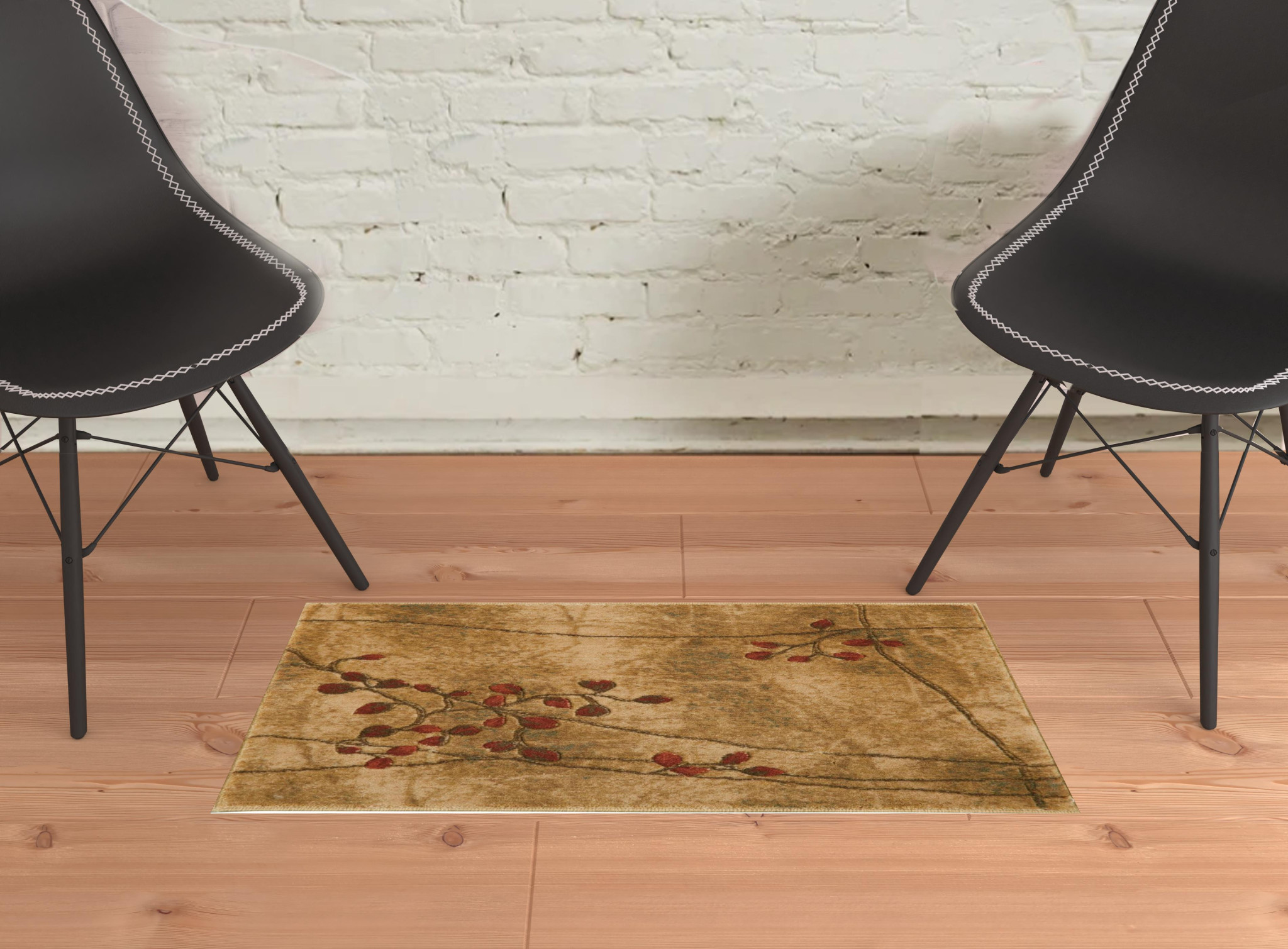 2" X 3" Brown Floral Power Loom Area Rug