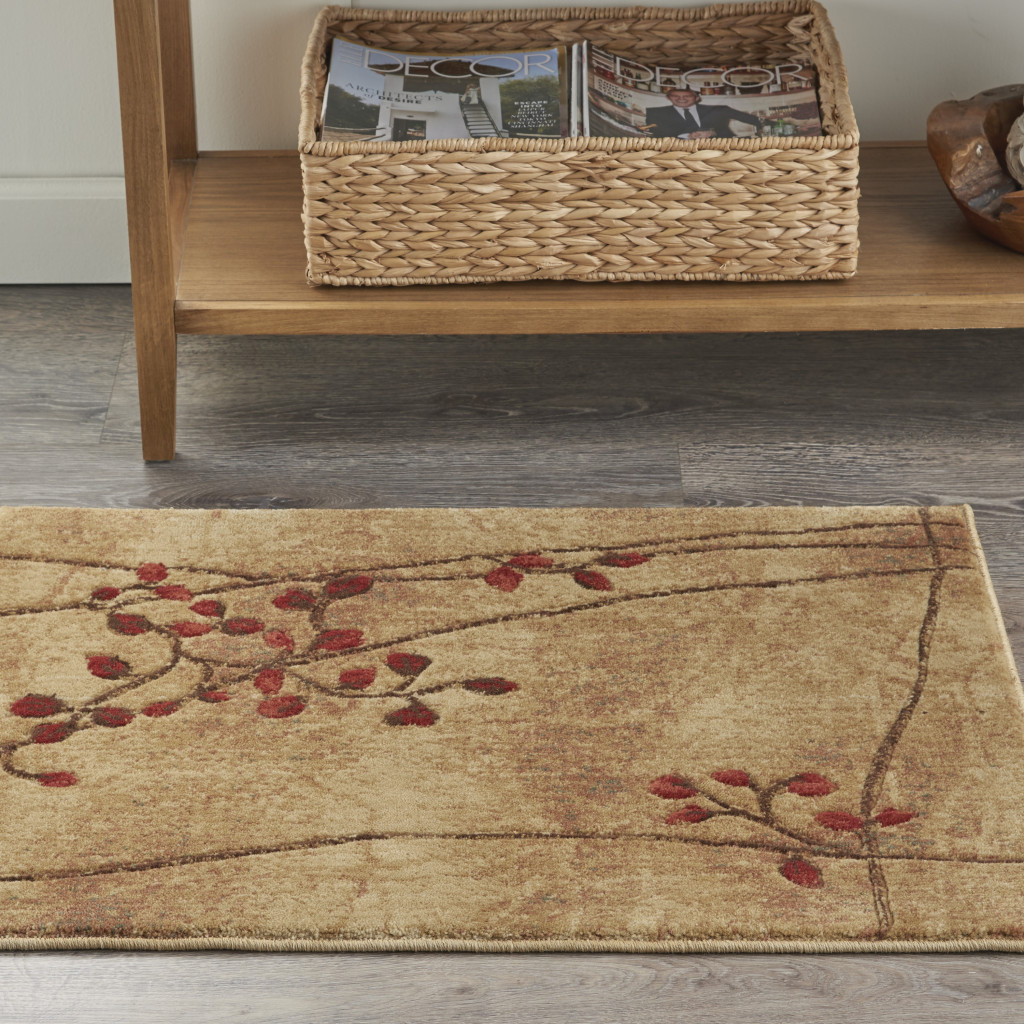 2" X 3" Brown Floral Power Loom Area Rug
