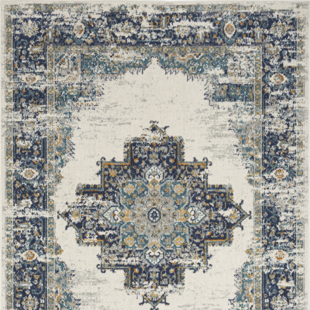5" X 7" Cream Floral Power Loom Distressed Area Rug