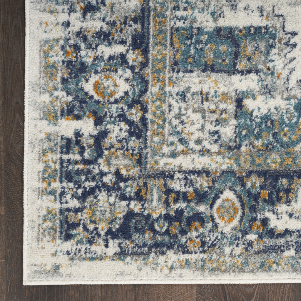 5" X 7" Cream Floral Power Loom Distressed Area Rug
