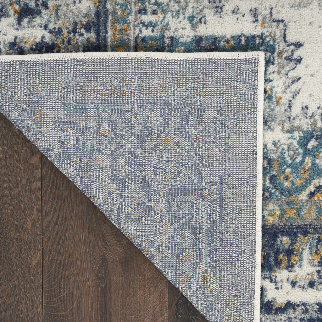 5" X 7" Cream Floral Power Loom Distressed Area Rug