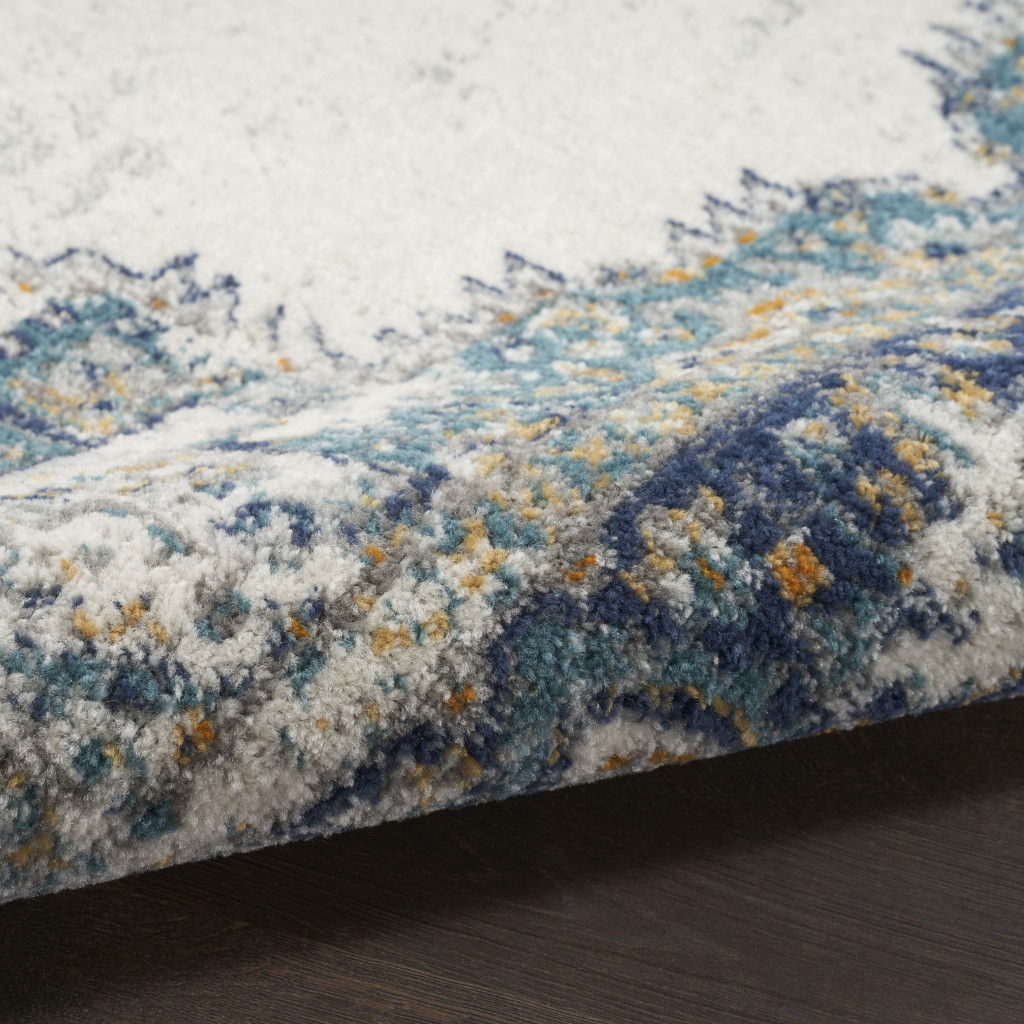 5" X 7" Cream Floral Power Loom Distressed Area Rug