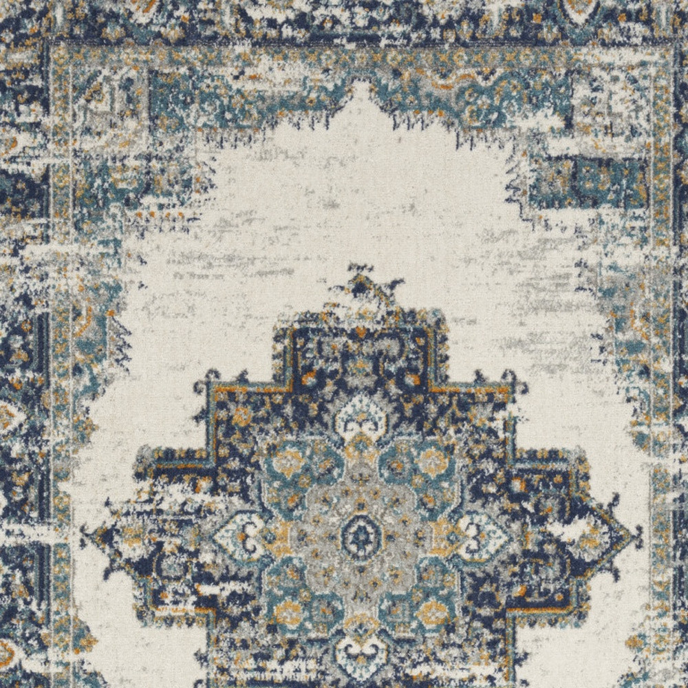 5" X 7" Cream Floral Power Loom Distressed Area Rug