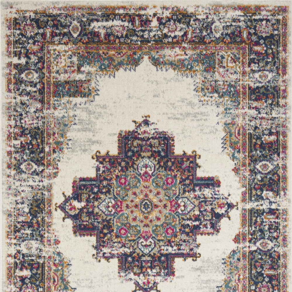 5" X 7" Cream Floral Power Loom Distressed Area Rug