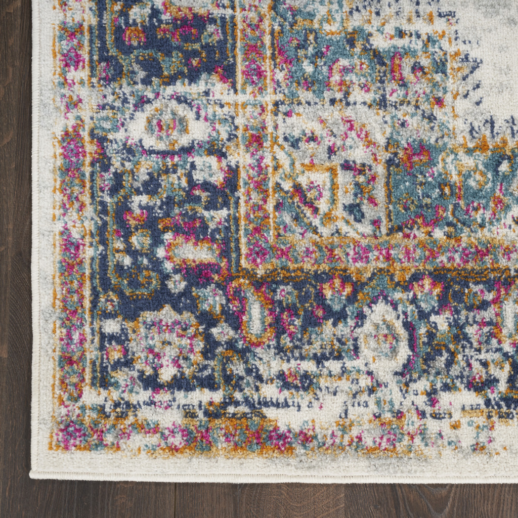 5" X 7" Cream Floral Power Loom Distressed Area Rug