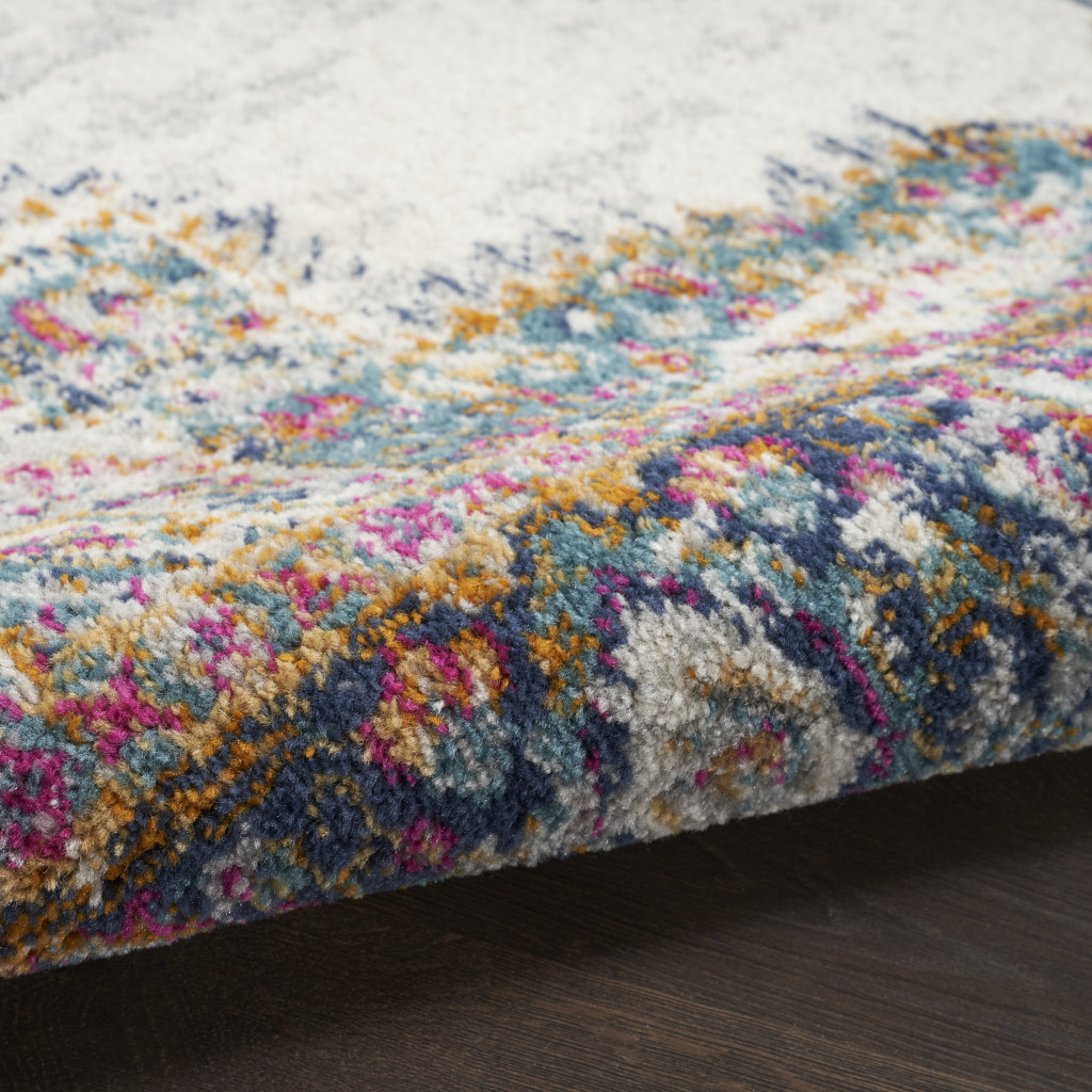 5" X 7" Cream Floral Power Loom Distressed Area Rug