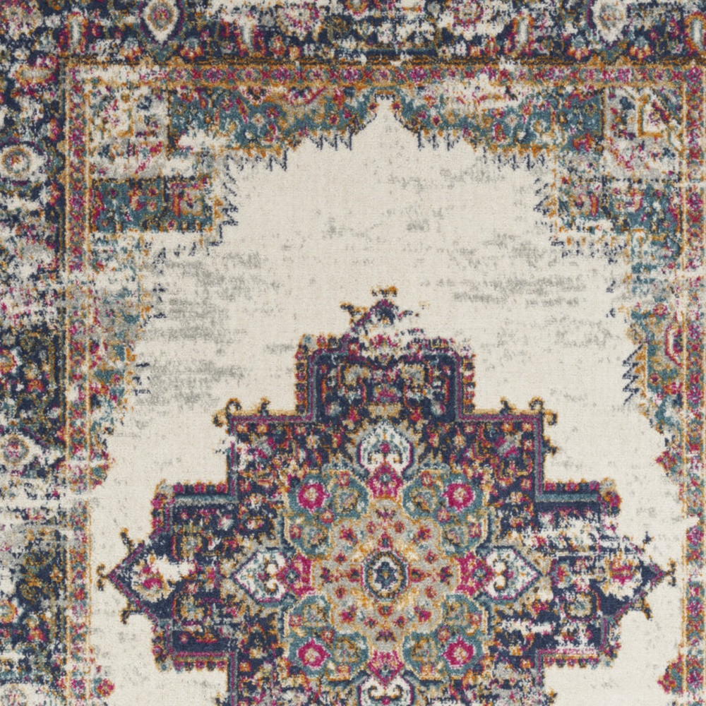 5" X 7" Cream Floral Power Loom Distressed Area Rug