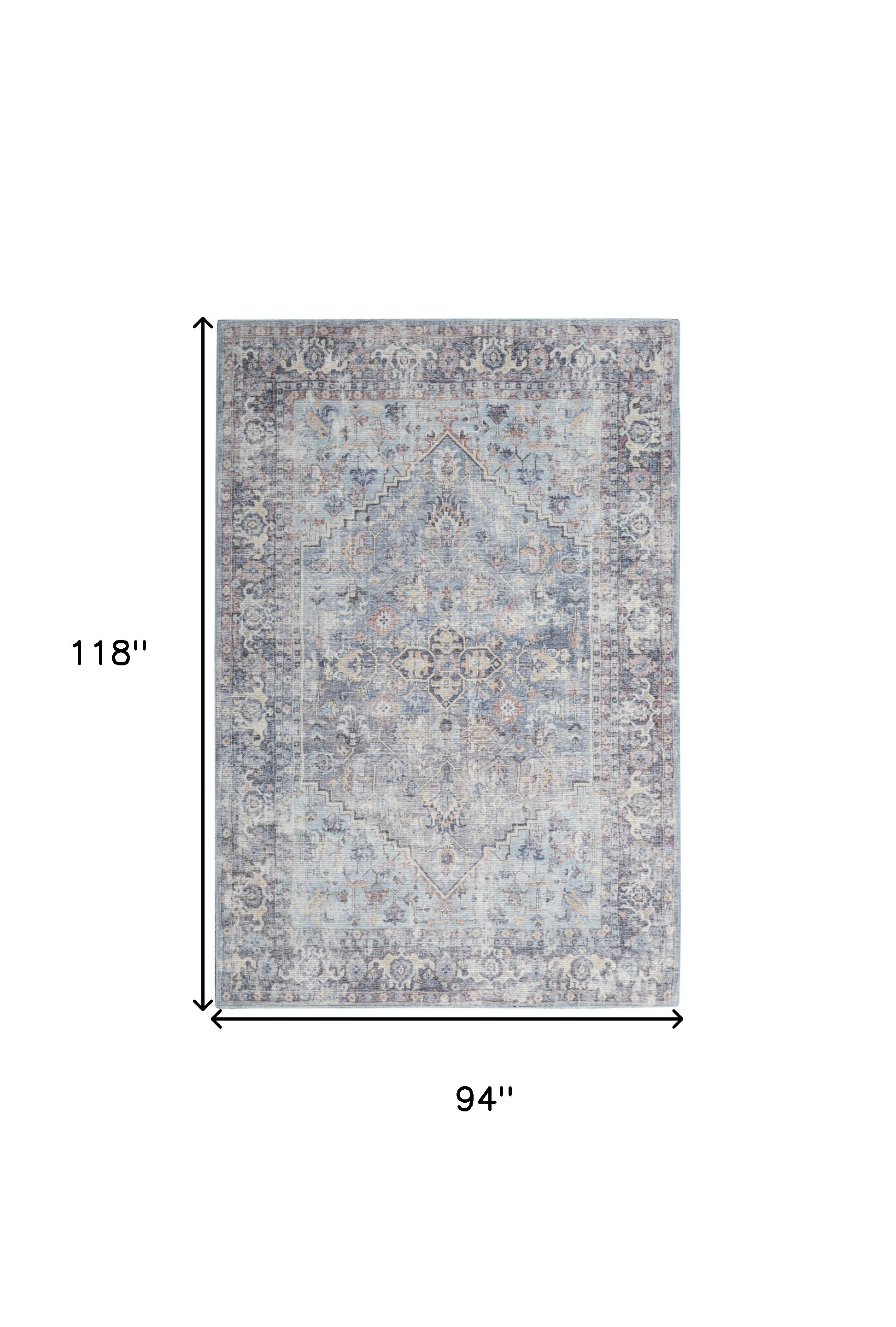 8" X 10" Gray Floral Power Loom Distressed Area Rug