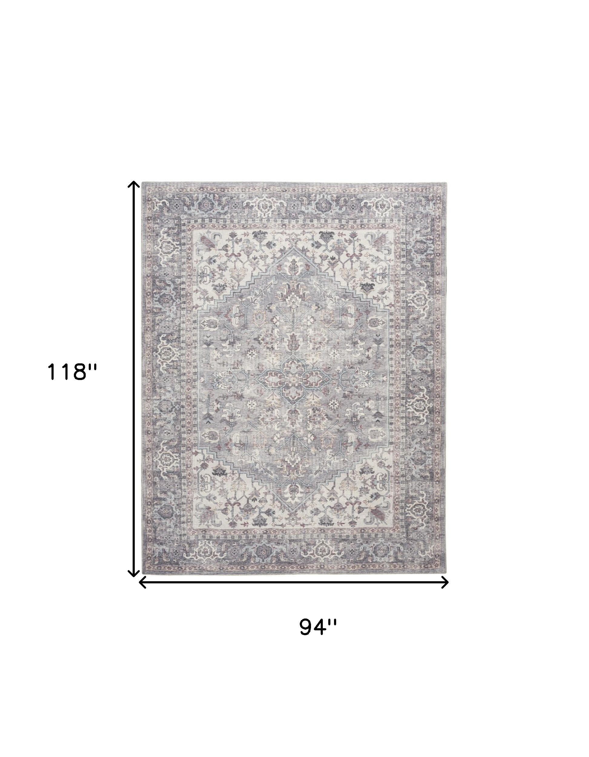 8" X 10" Gray Floral Power Loom Distressed Area Rug