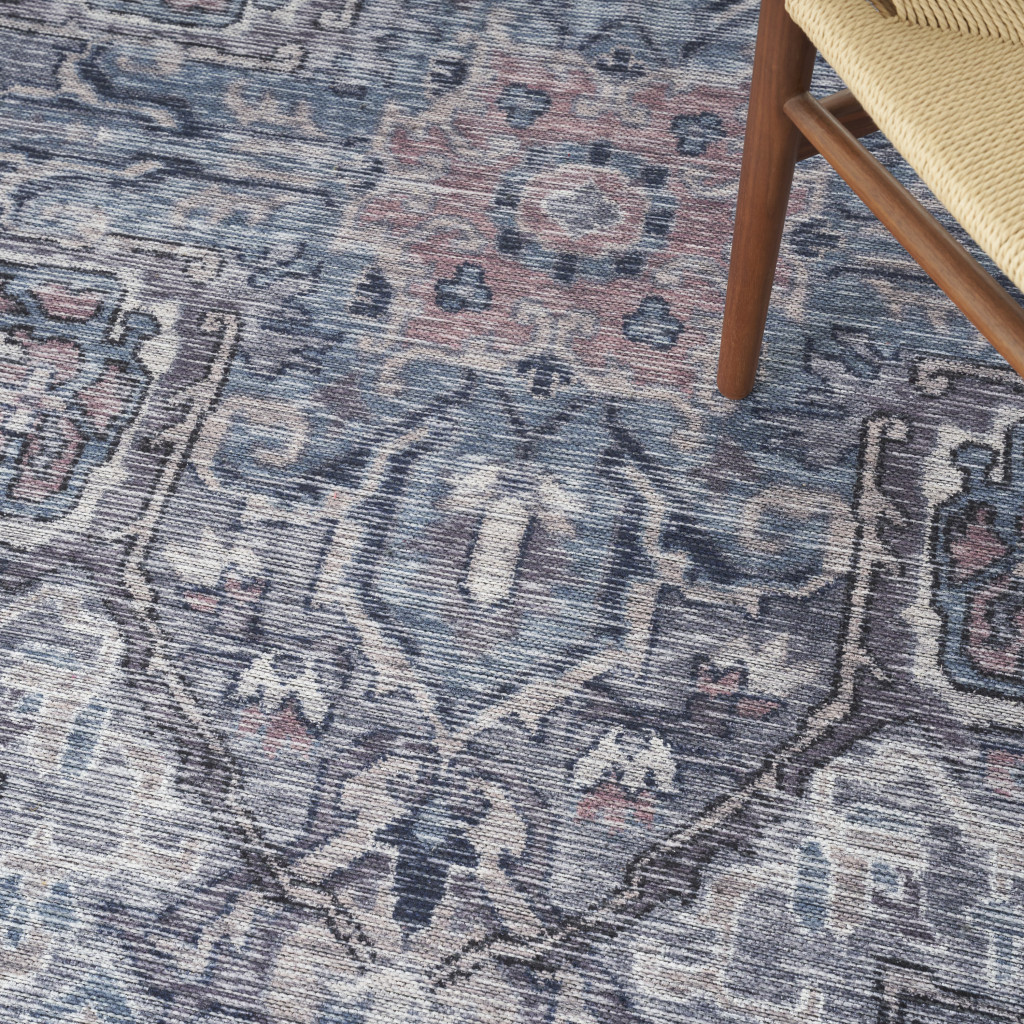 8" X 10" Gray Floral Power Loom Distressed Washable Area Rug