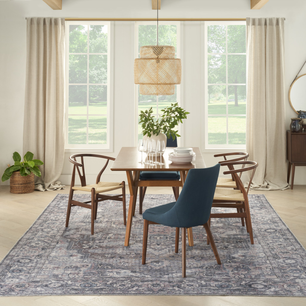 8" X 10" Gray Floral Power Loom Distressed Washable Area Rug