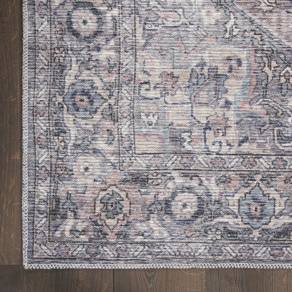10" Gray Floral Power Loom Distressed Washable Runner Rug