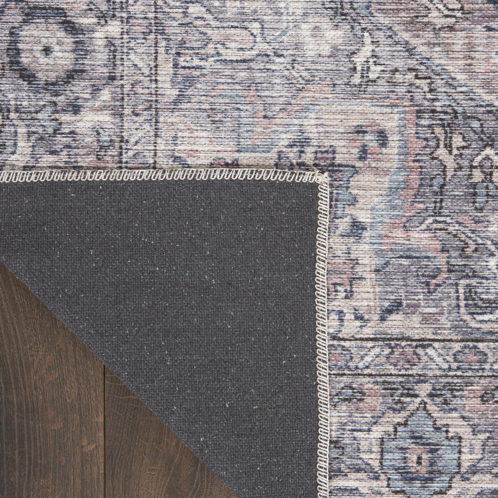 10" Gray Floral Power Loom Distressed Washable Runner Rug
