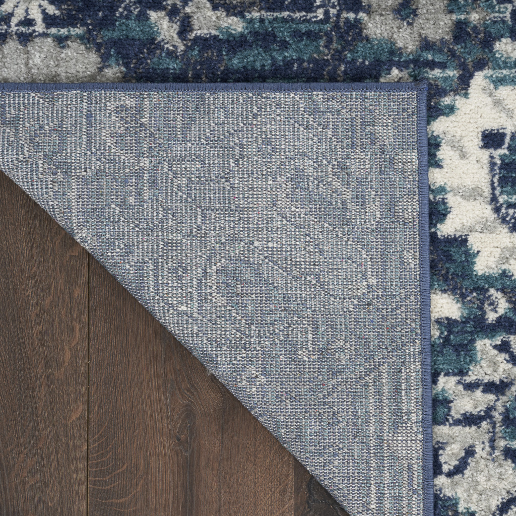 5" X 7" Navy Blue Floral Power Loom Distressed Area Rug