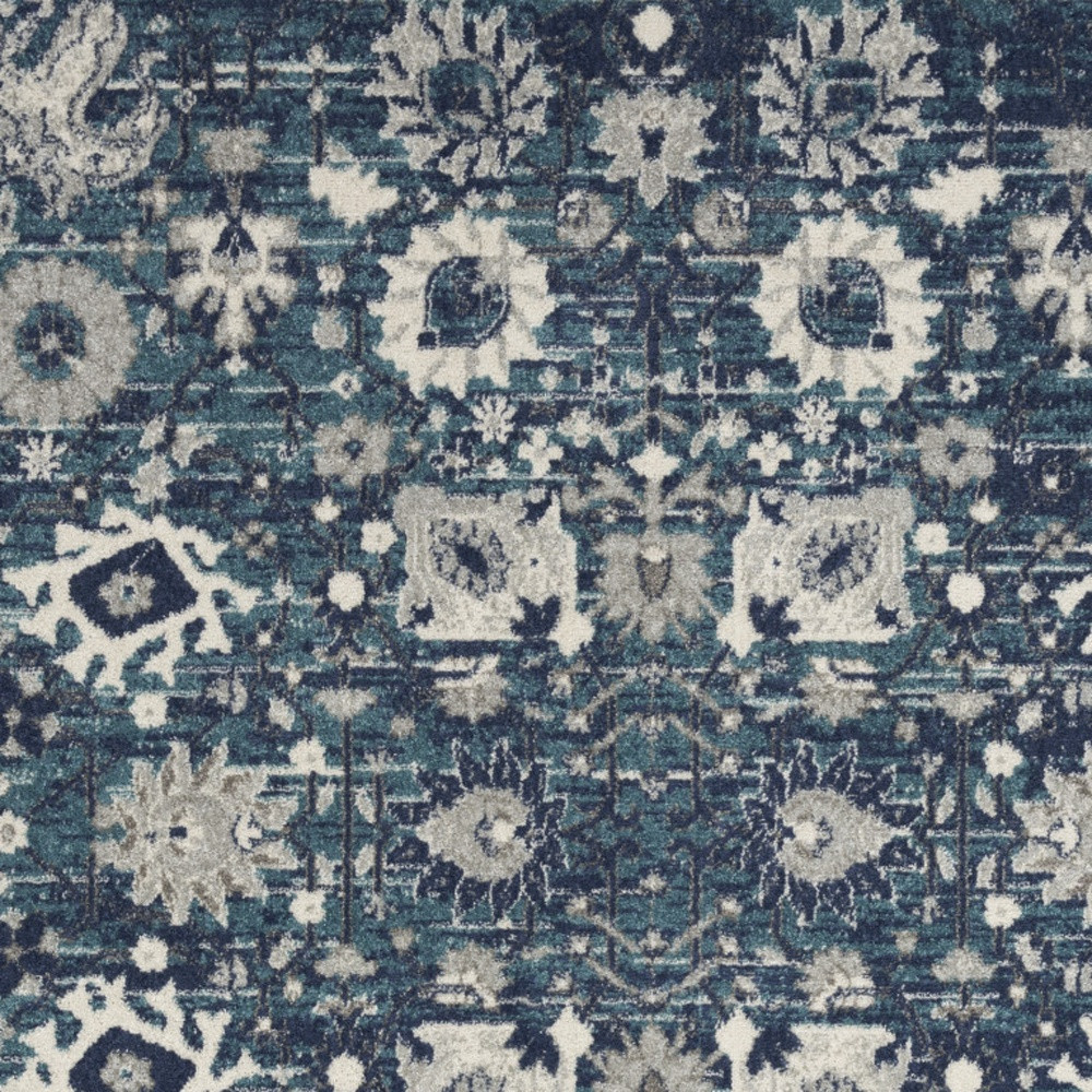5" X 7" Navy Blue Floral Power Loom Distressed Area Rug