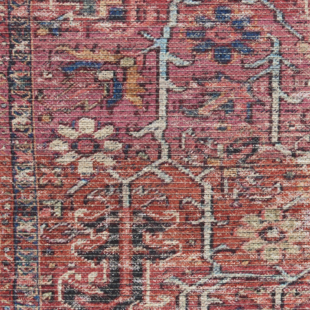 8" X 10" Red Floral Power Loom Distressed Area Rug