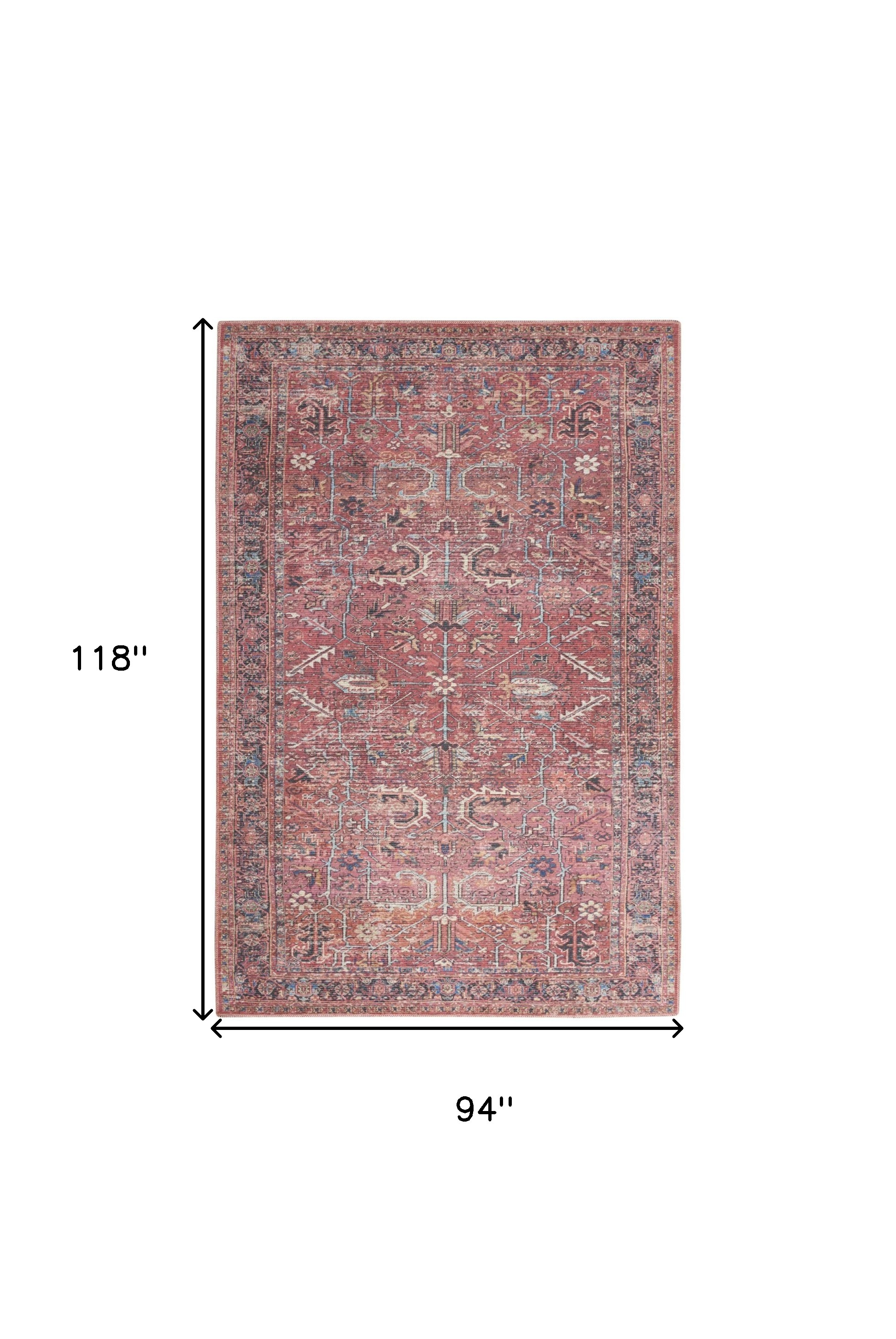 8" X 10" Red Floral Power Loom Distressed Area Rug