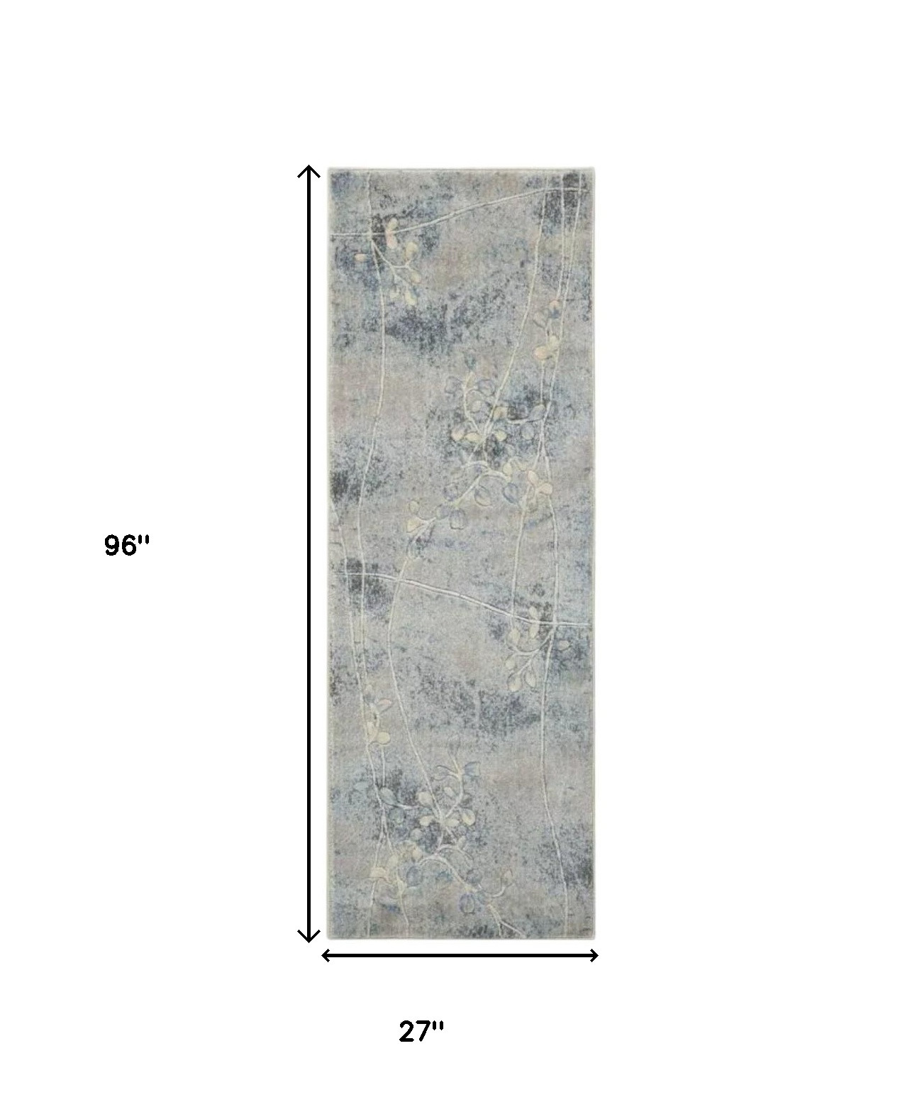 8" Runner Blue and Ivory Floral Power Loom Runner Rug