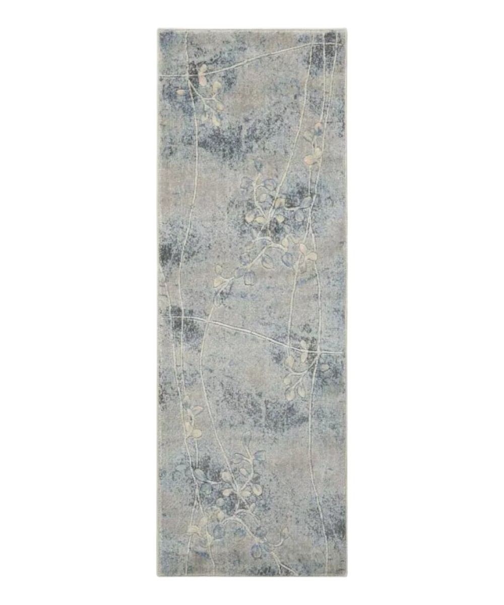 8" Runner Blue and Ivory Floral Power Loom Runner Rug