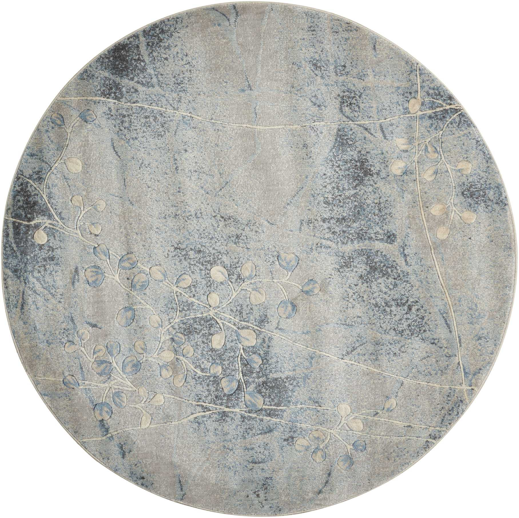 6 Blue Round Floral Power Loom Area Rug