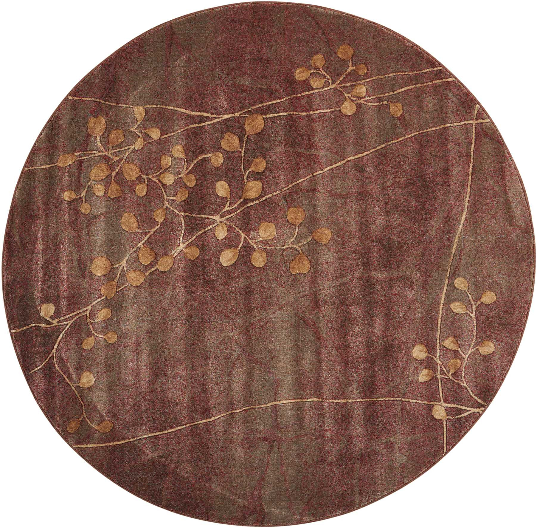 6 Brown Round Floral Power Loom Area Rug