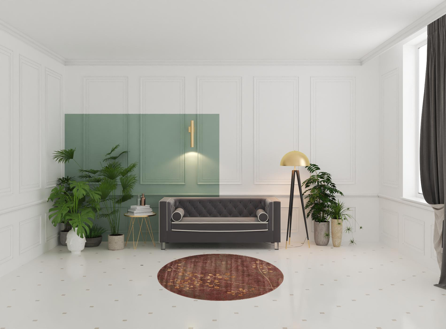 6 Brown Round Floral Power Loom Area Rug